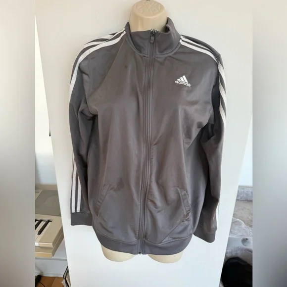 Adidas Charcoal Jacket with White Stripes - Picture 1 of 7